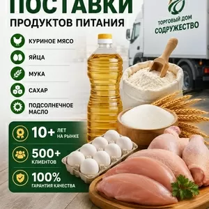 Продукты питания оптом из России - мясо кур,  яйца,  мука,  сахар в РК