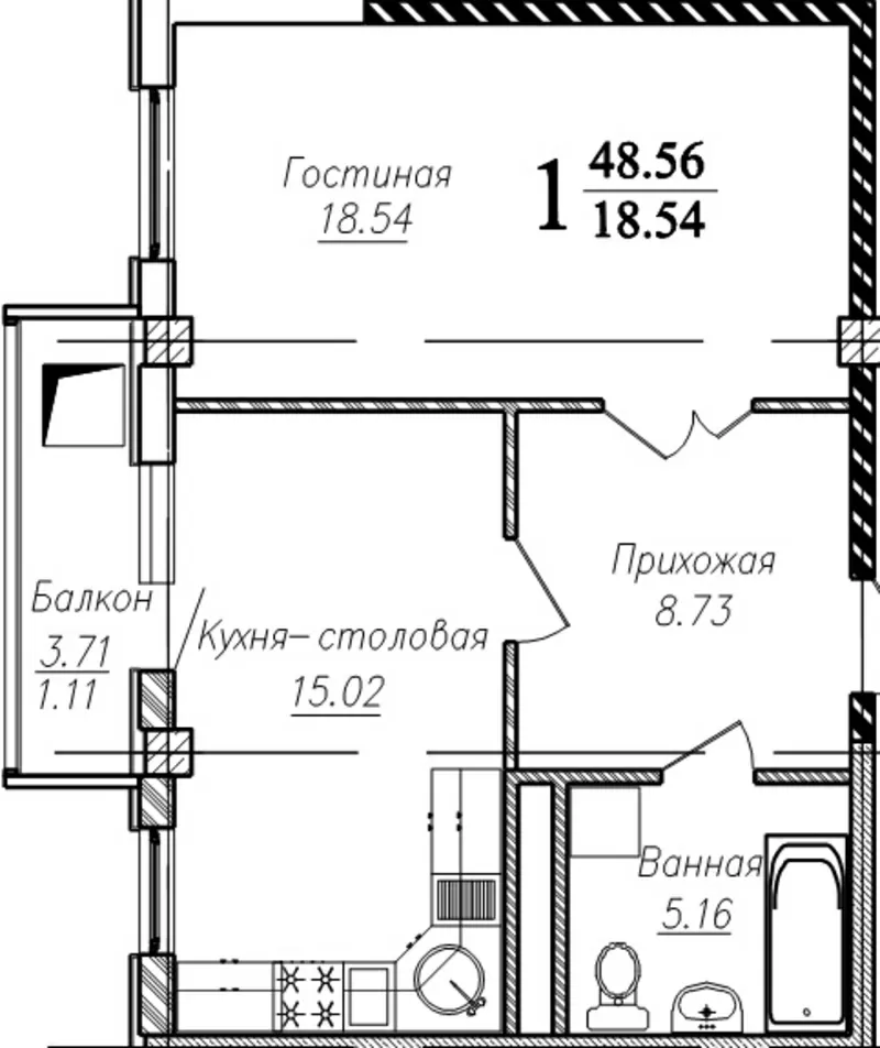 1 КОМ АЛЛЕЯ ТЫСЯЧЕЛЕТИЯ 48 КВ.М. 2