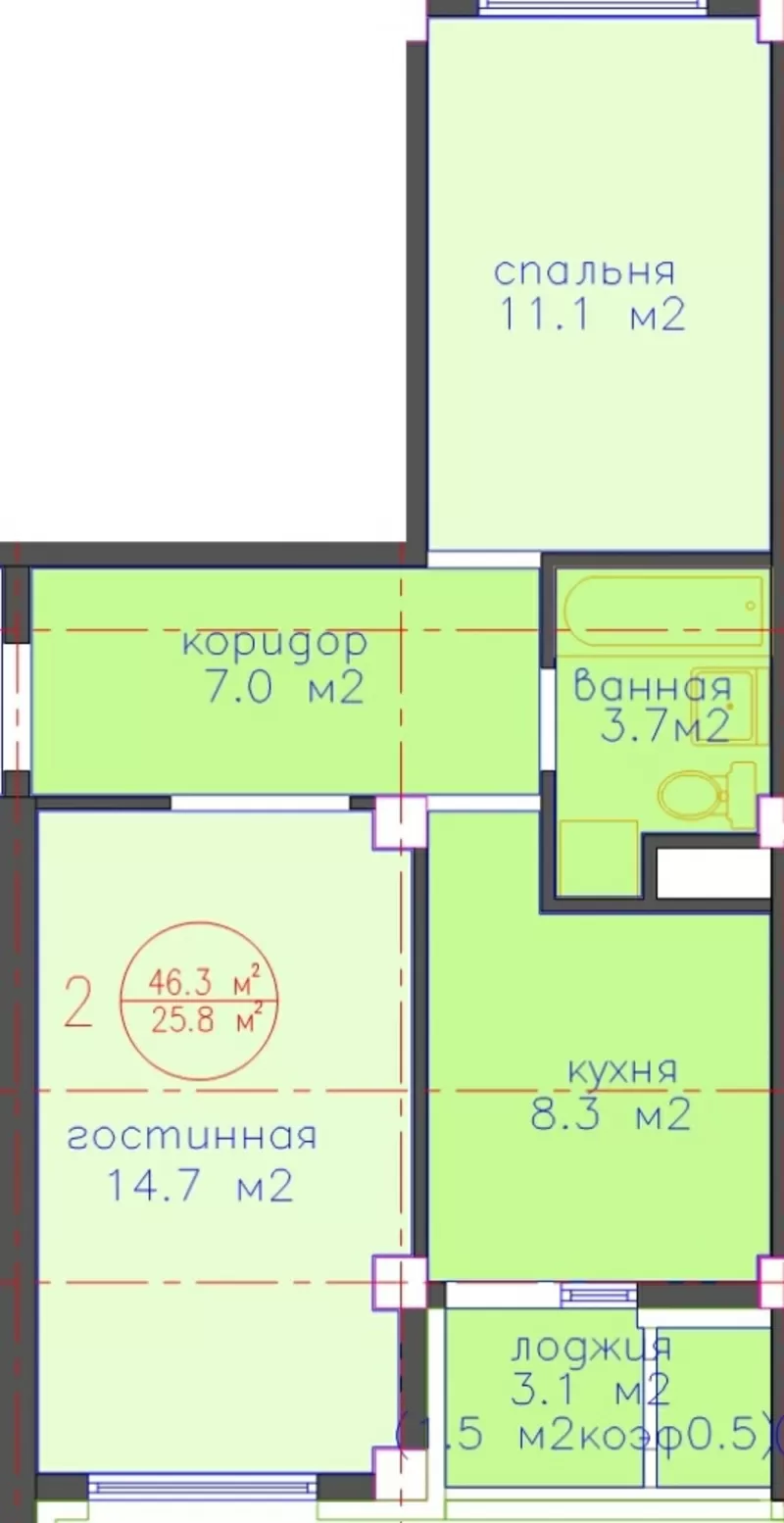 2 ком. квартира в ЖК Кутты Мекен 46, 3 кв.м. выгодная цена,  рассрочка! 3